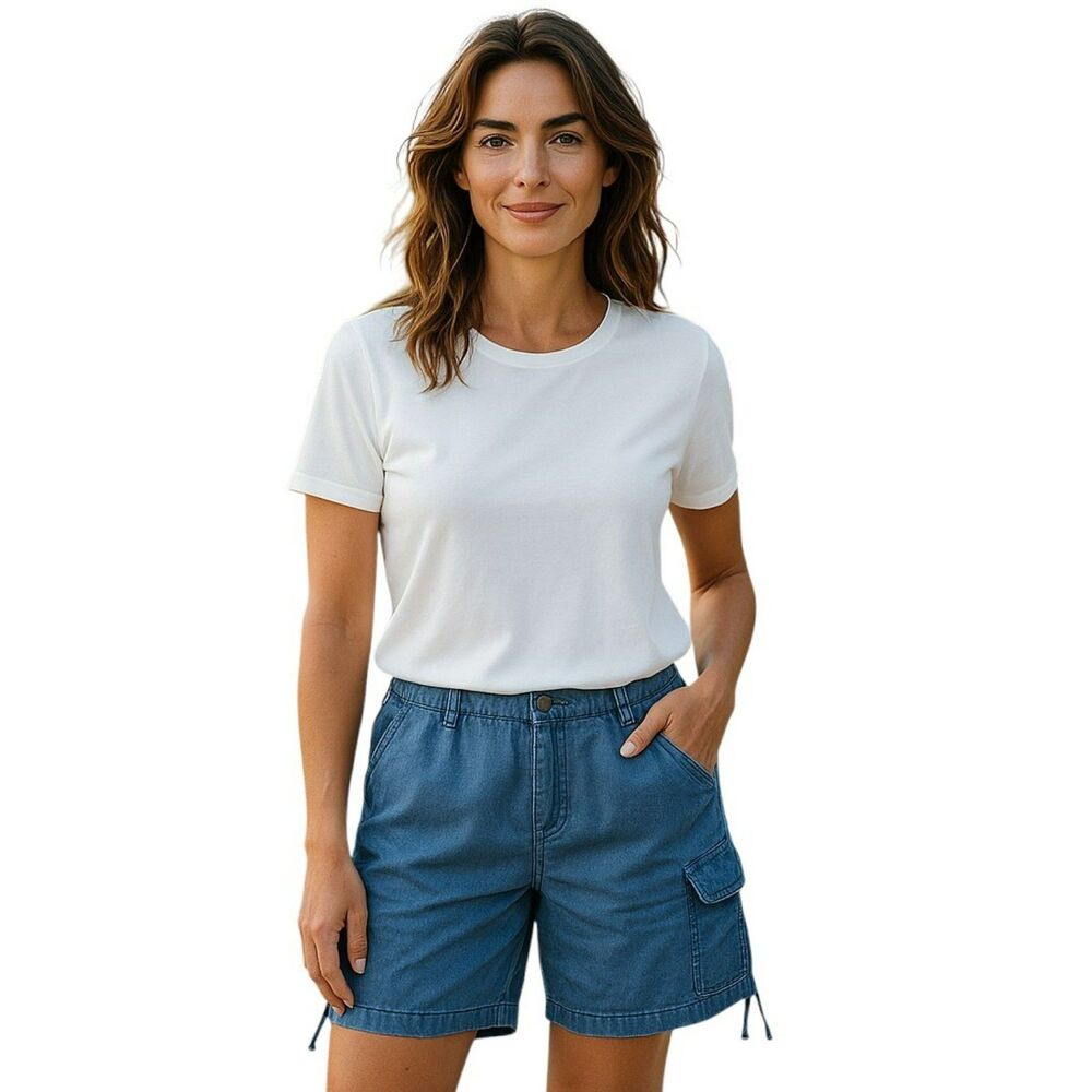 St. John's Bay Cargo Shorts Women's 18 Blue 100% Cotton  Pockets # 25